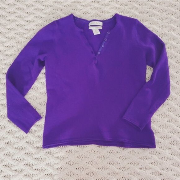 Ellen Tracy 100٪ Extra Fine Merino Wool Deep Purple Knit V neck Sweater (XS fit) - Picture 5 of 13